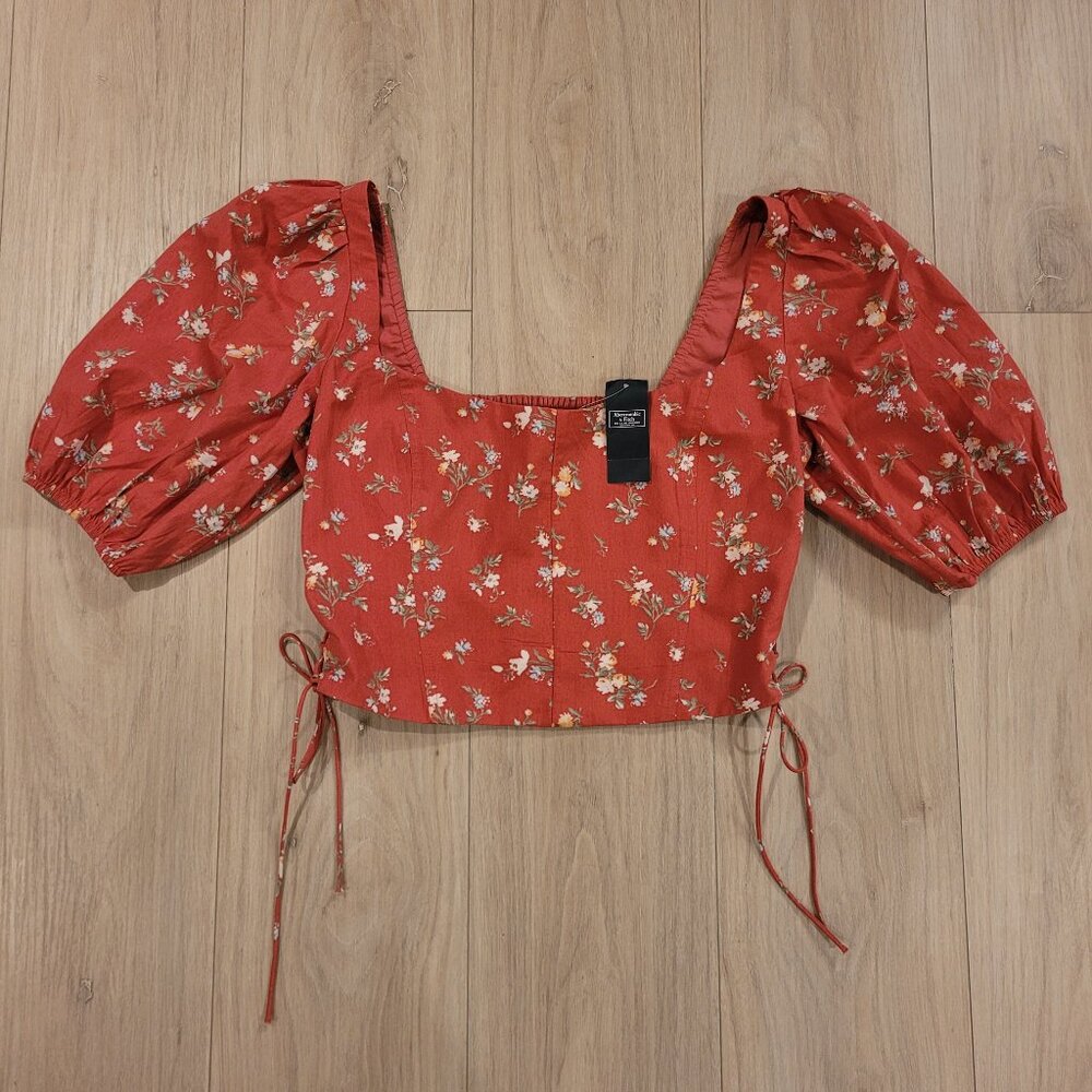 NWT ABERCROMBIE & FITCH | Puff Sleeve Blouse Cropped Floral Top | Sz. L